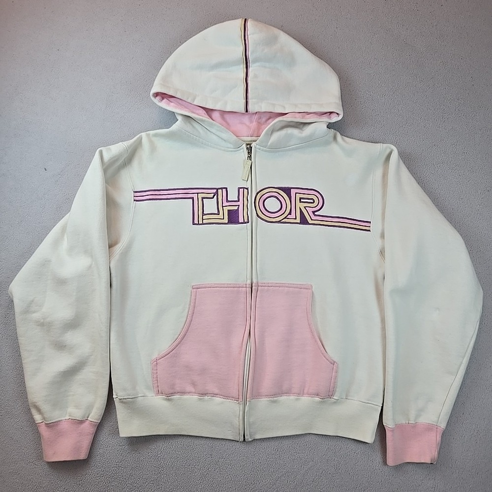 Thor Full Zipped‎ White, Pink, & Purple Hoodie Size MEDIUM Marvel Disney